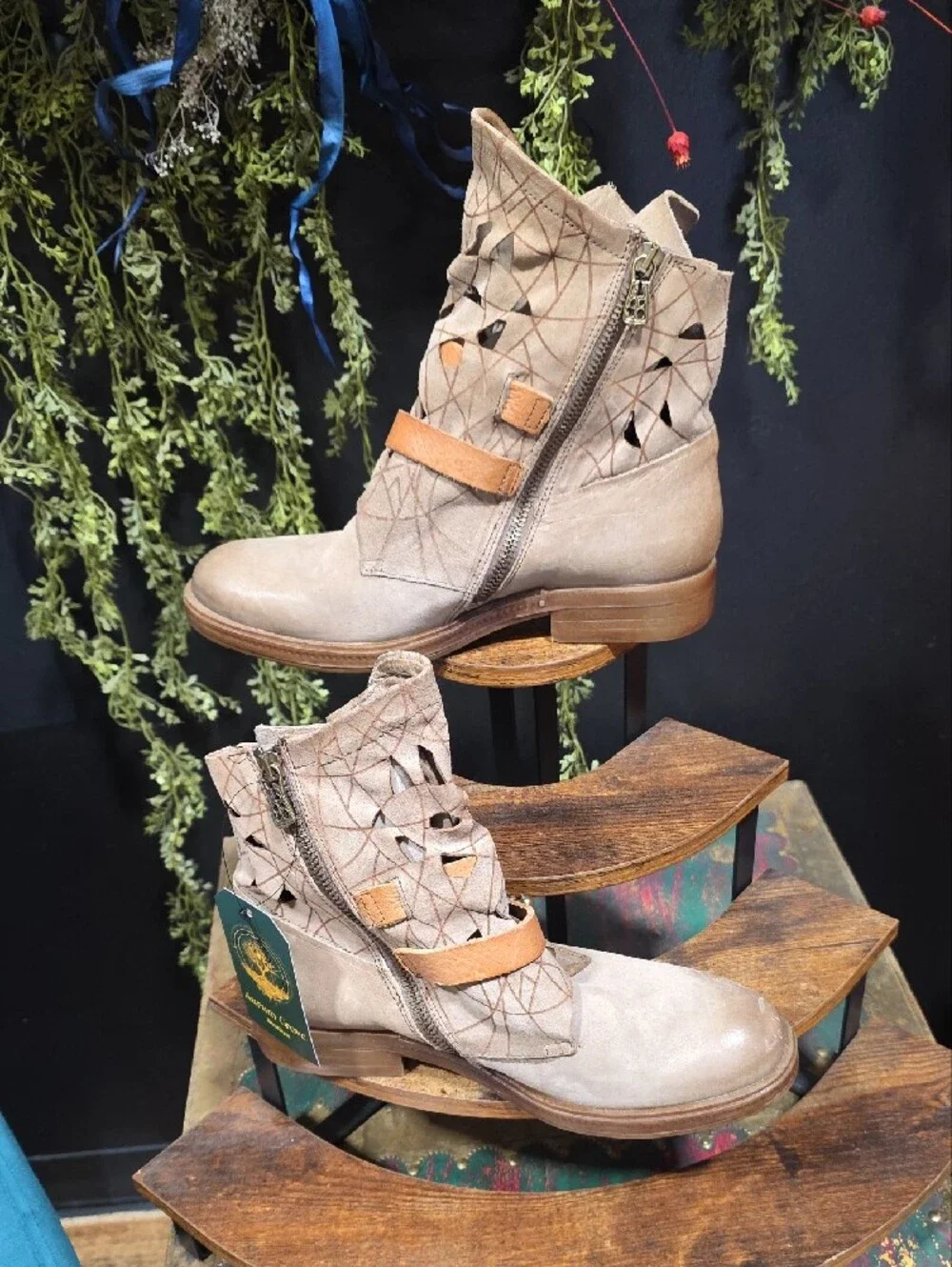 A.S.98 Taupe Ankle Boots with Tan Buckle Straps